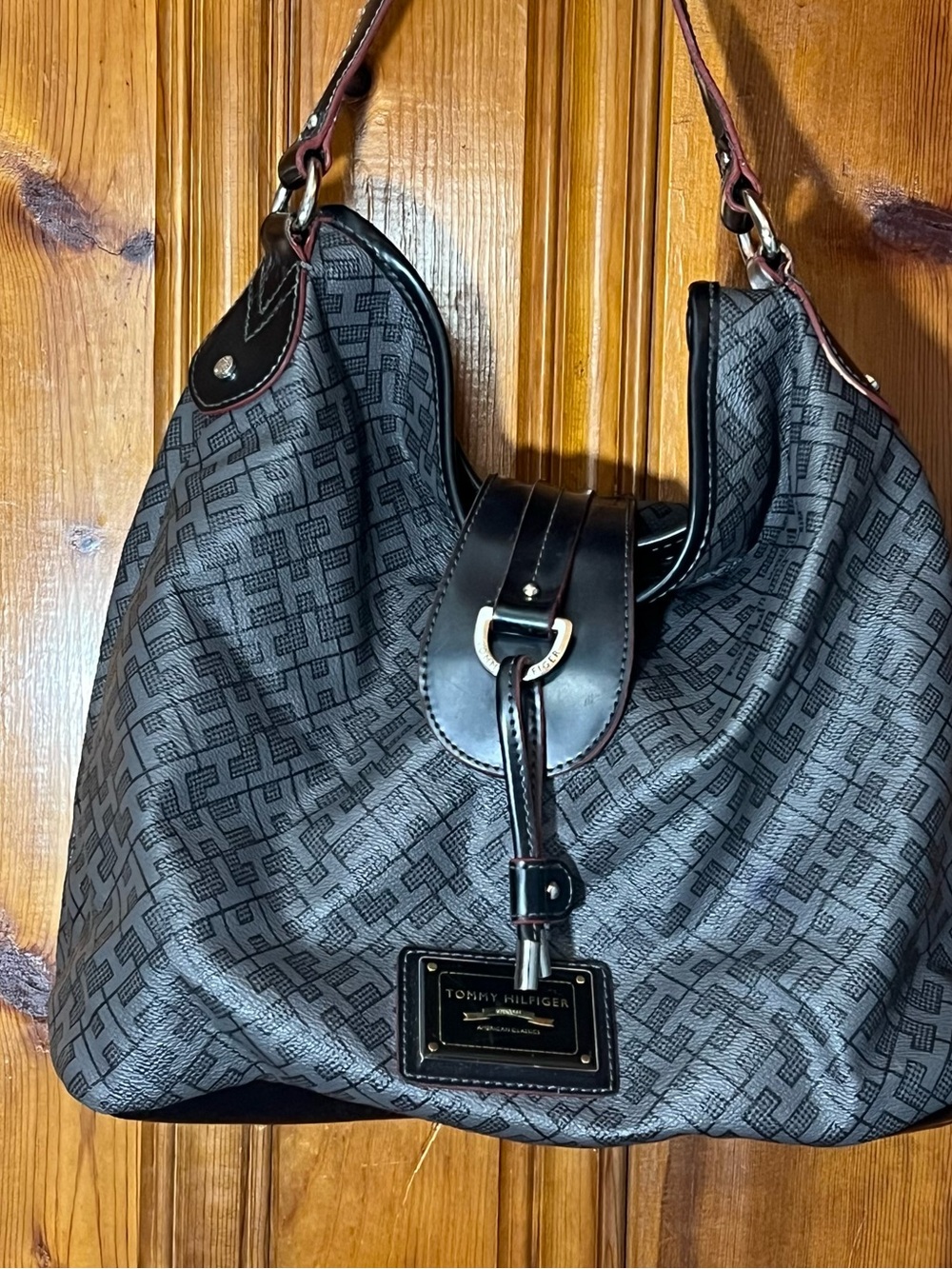 Tommy Hilfiger Black and Brown Logo Shoulder Bag
